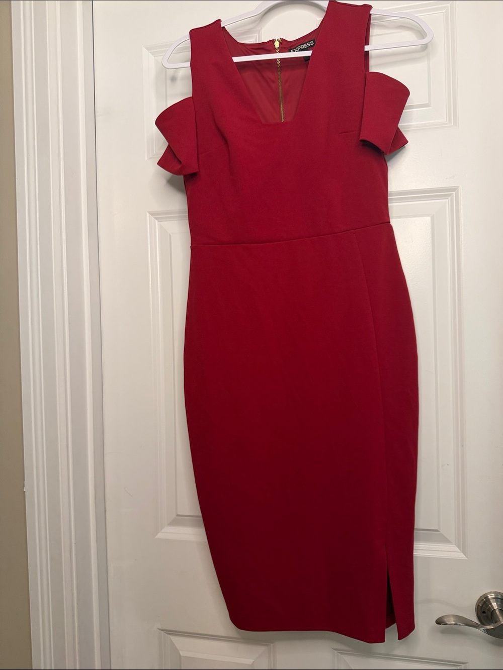 Express Red Cold-Shoulder Midi Sheath Dress